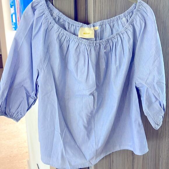 MAEVE $98 Anthropologie off shoulder pinstripe top XS cotton - Picture 2 of 11